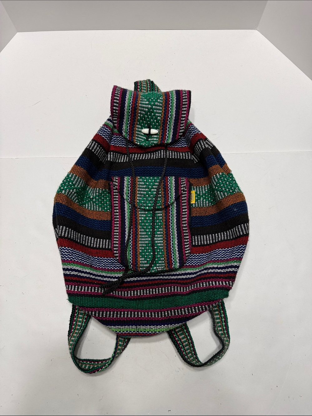 Pinzon Green Handwoven Striped Women’s Backpack with Multicolor Accents